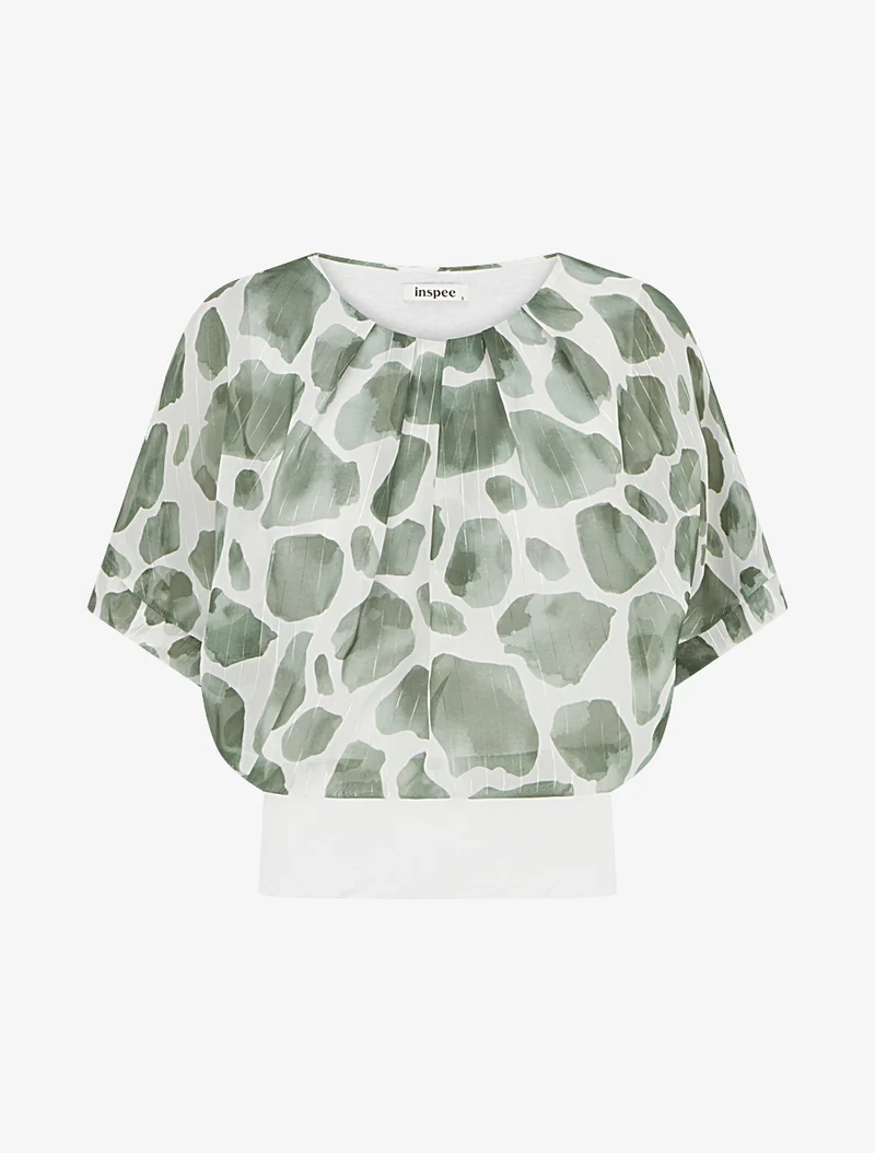 Giraffen-Print-Top mit irisierenden Streifen - Kaki