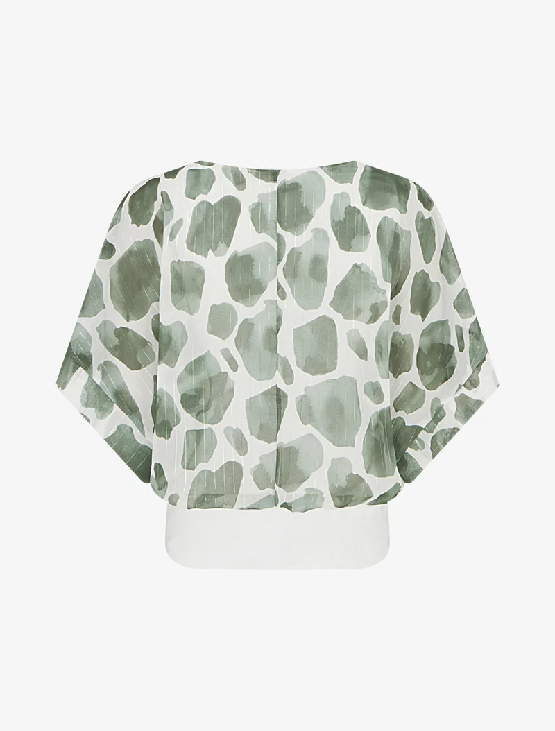 Giraffen-Print-Top mit irisierenden Streifen - Kaki