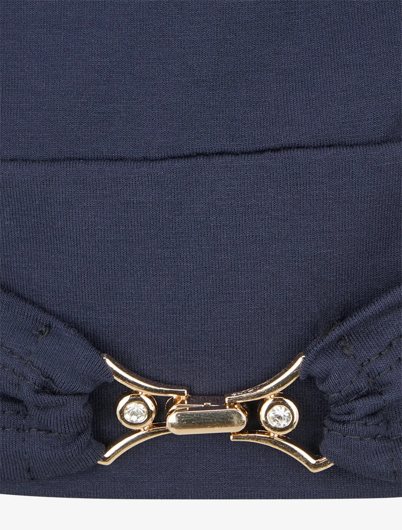 Strassbesetztes Top mit Schmuckeinsatz - Marine