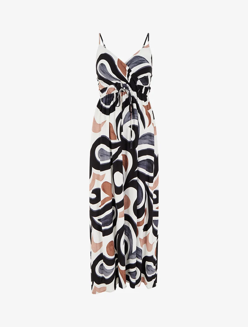 Langes Kleid mit Fantasiemuster - Schwarz