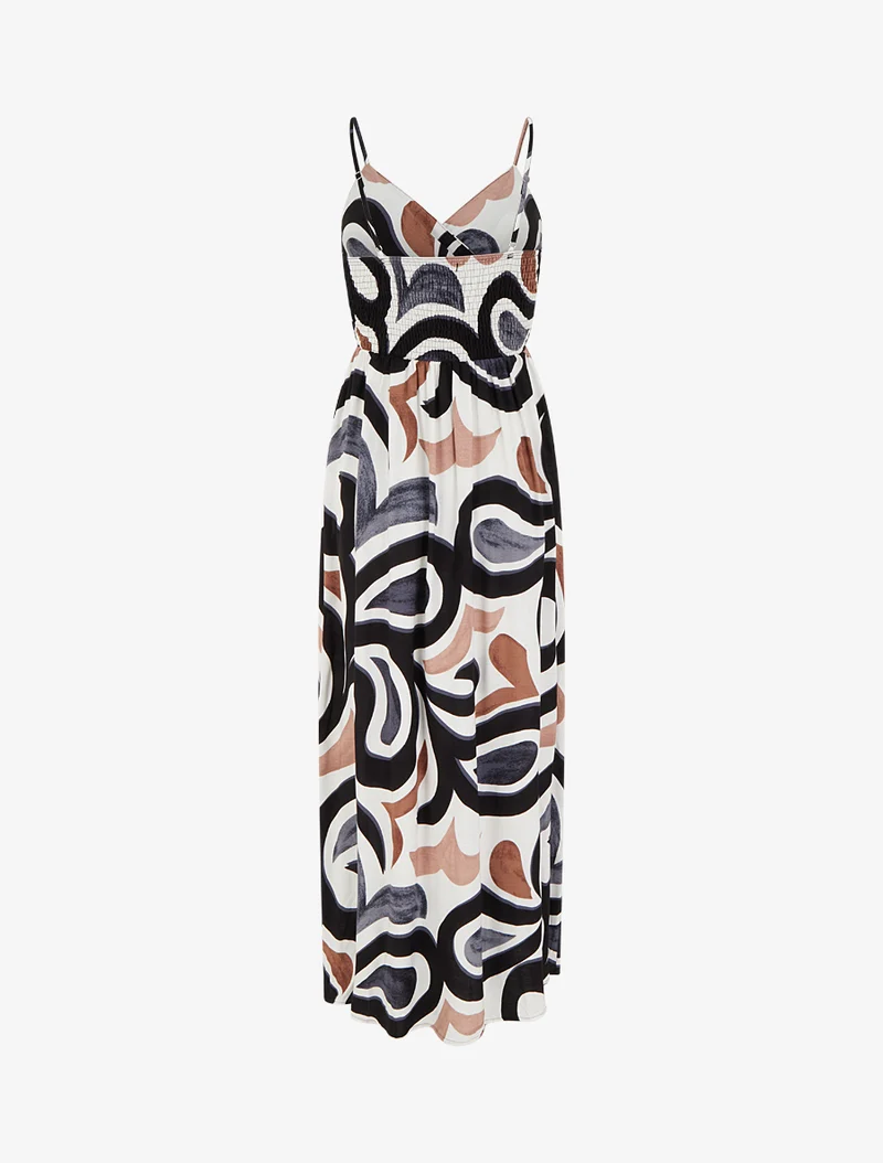 Langes Kleid mit Fantasiemuster - Schwarz