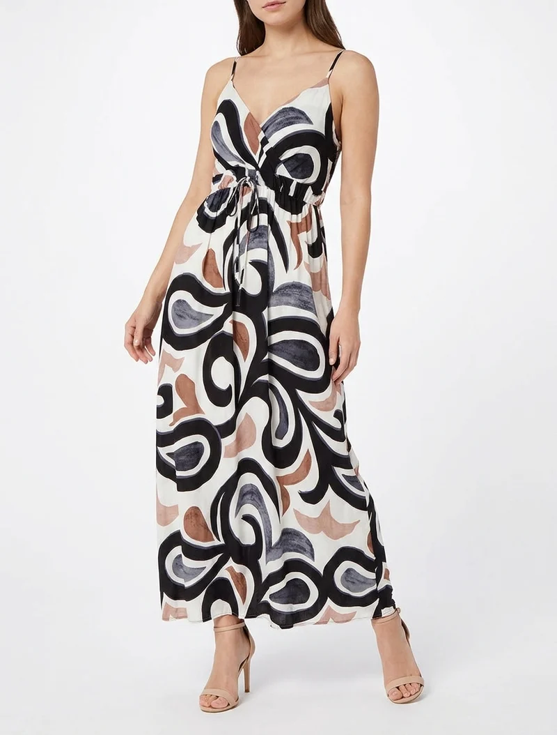 Langes Kleid mit Fantasiemuster - Schwarz