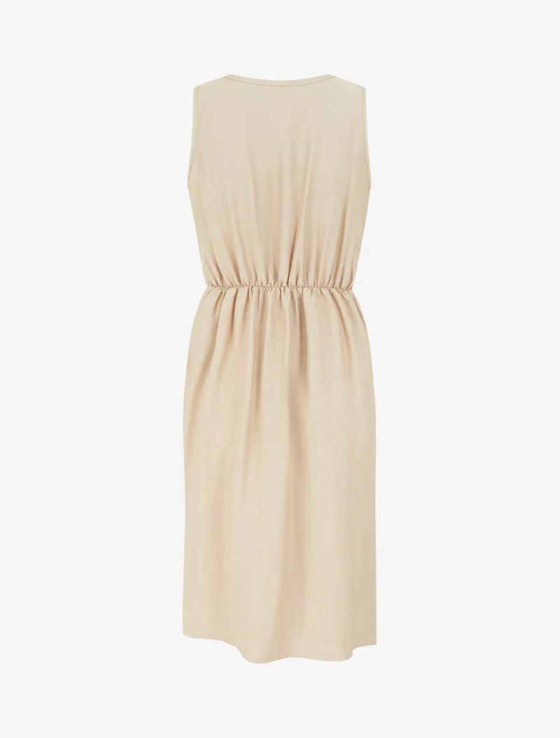 Langes einfarbiges Kleid mit Kettendetail - Beige