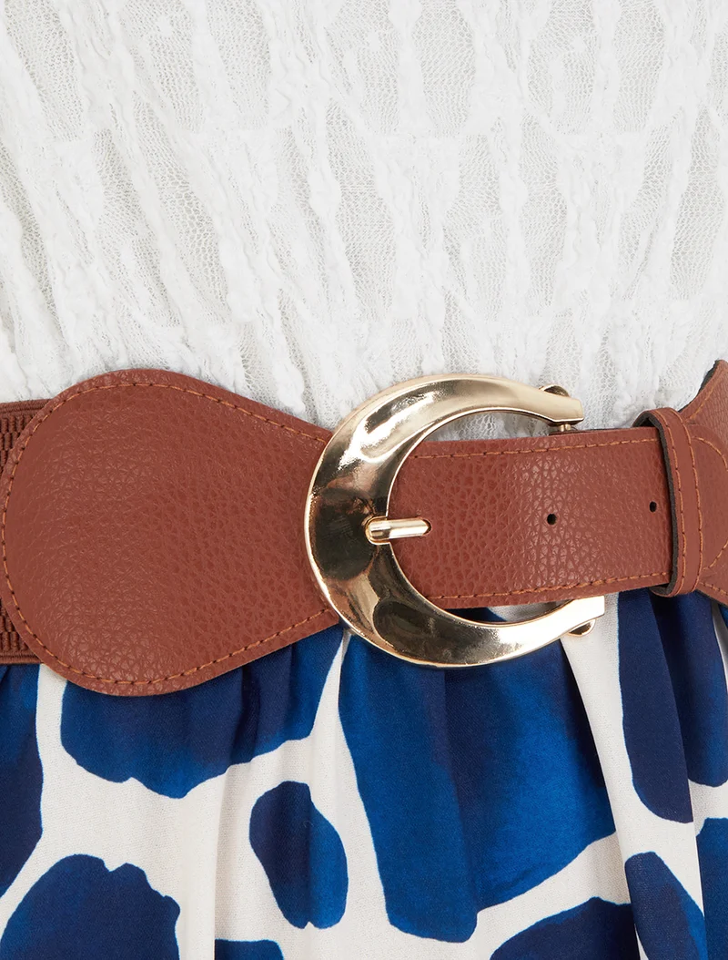 Langes Kleid mit Giraffenmuster und Trägern in Lederoptik. - Marine