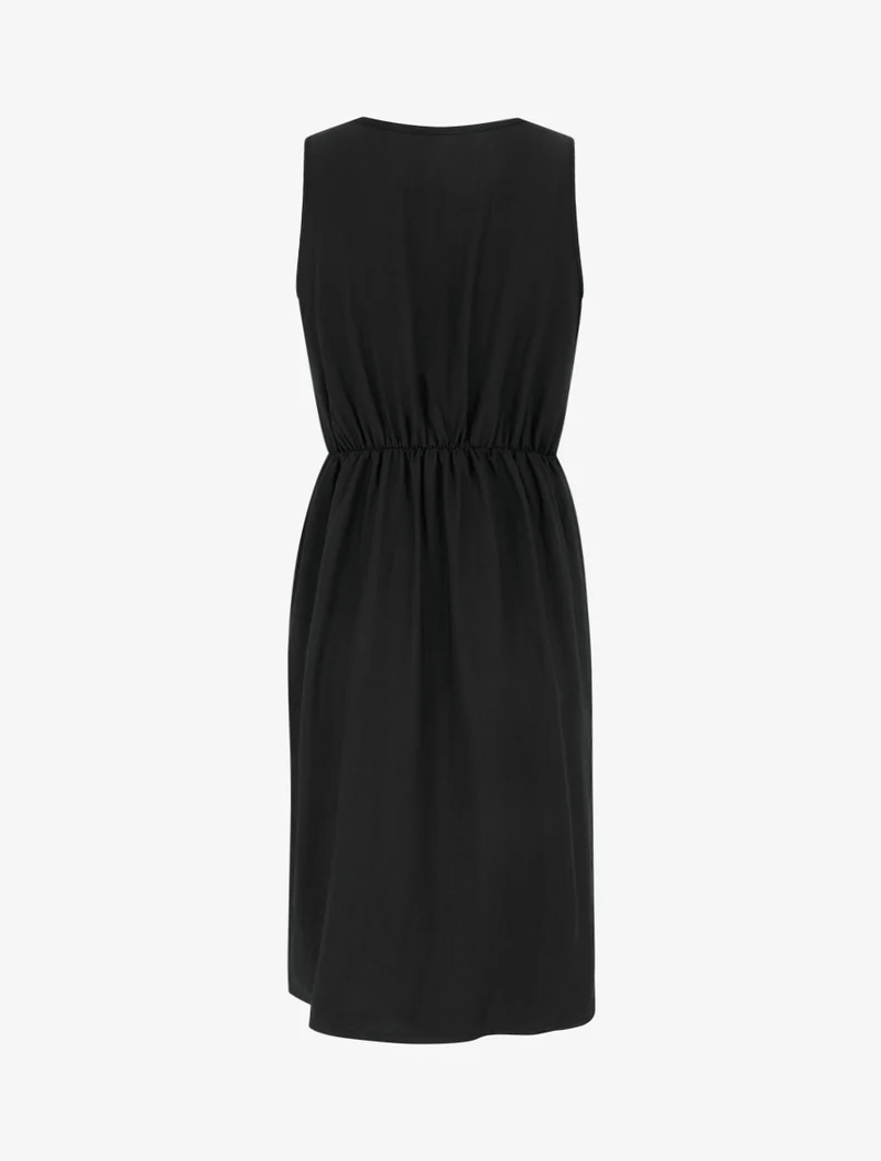 Langes einfarbiges Kleid mit Kettendetail - Schwarz