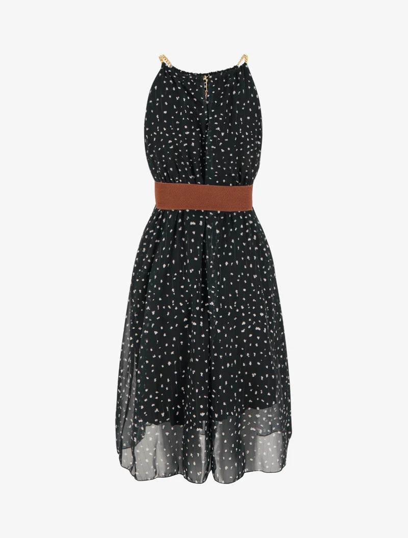 Kleid mit Kettenträgern und gesprenkeltem Druck - Schwarz