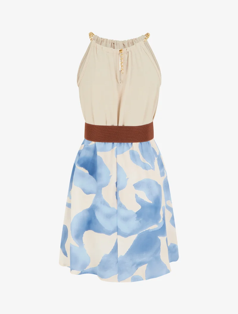 Kleid mit Kettenträgern und grafischem Druck - Himmelblau