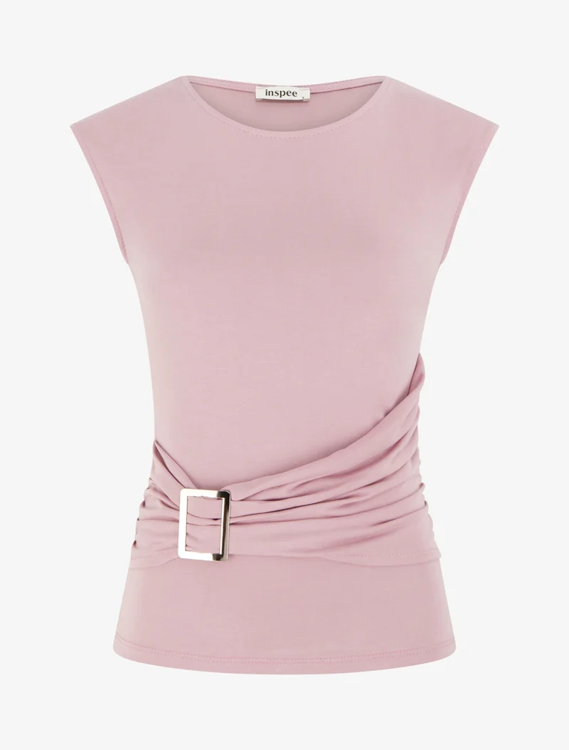 Rundhals-Top mit Schmuckbesatz - Rose