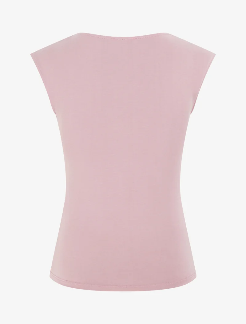 Rundhals-Top mit Schmuckbesatz - Rose