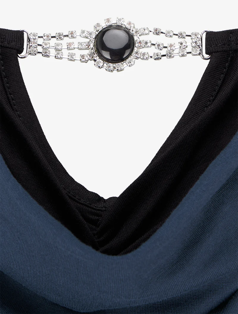 Ärmelloses Top mit Schmuck-Überlappungseffekt - Marine