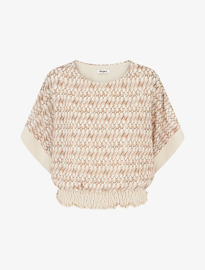 Bedrucktes Oberteil mit Fledermausärmeln - Beige
