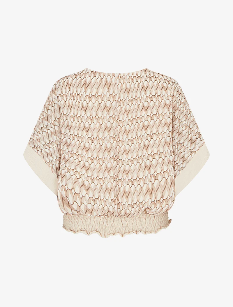 Bedrucktes Oberteil mit Fledermausärmeln - Beige
