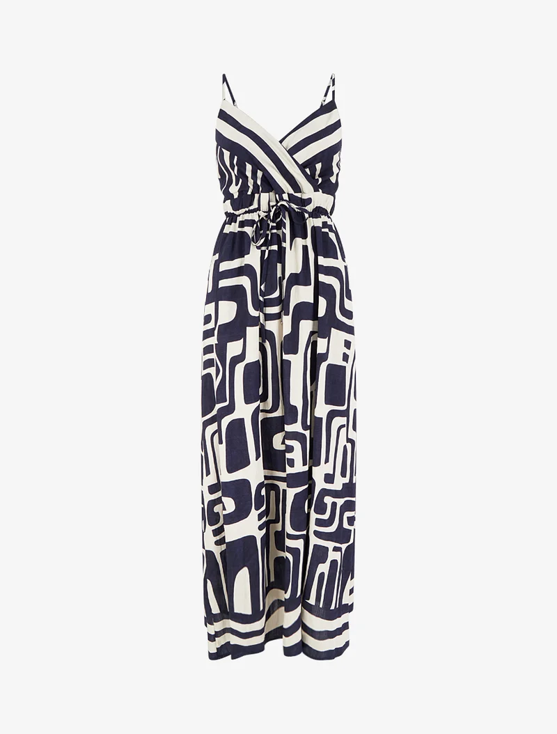 Langes Kleid mit grafischem Druck - Marine