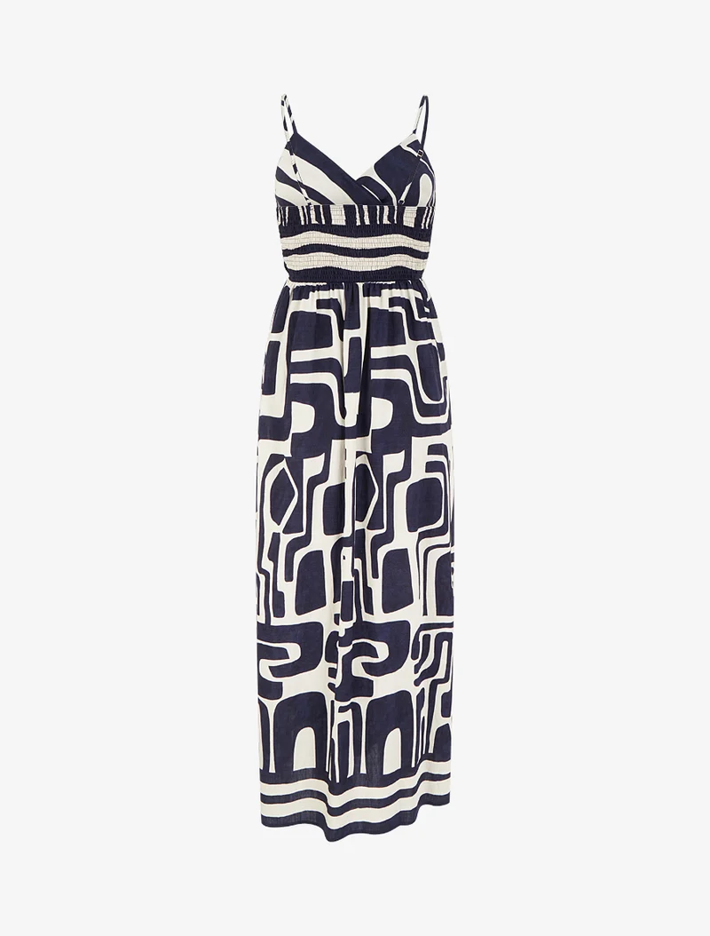Langes Kleid mit grafischem Druck - Marine