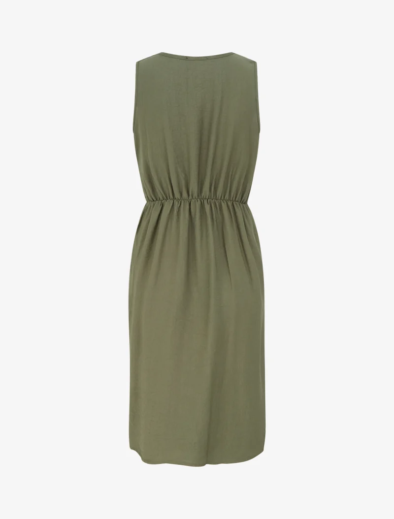 Langes einfarbiges Kleid mit Kettendetail - Kaki