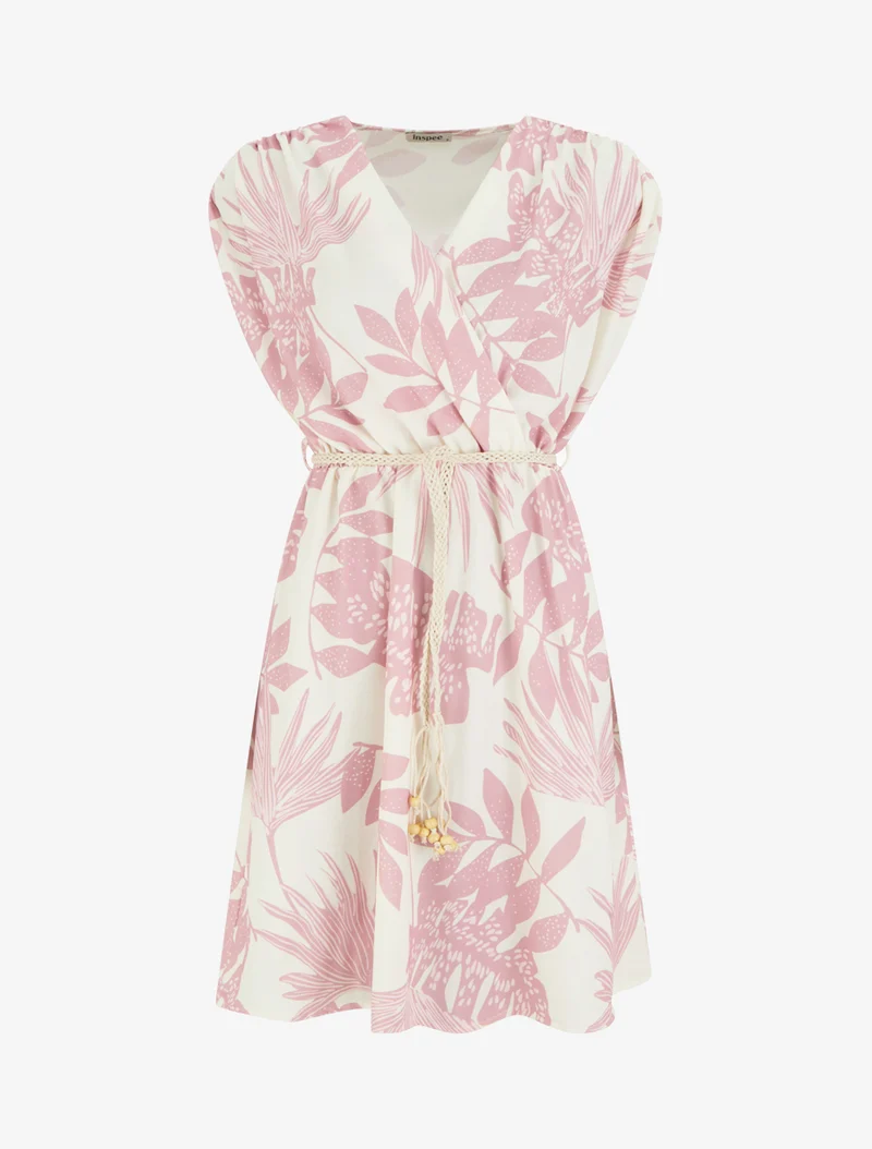 Ärmelloses Midikleid mit tropischem Druck - Rose