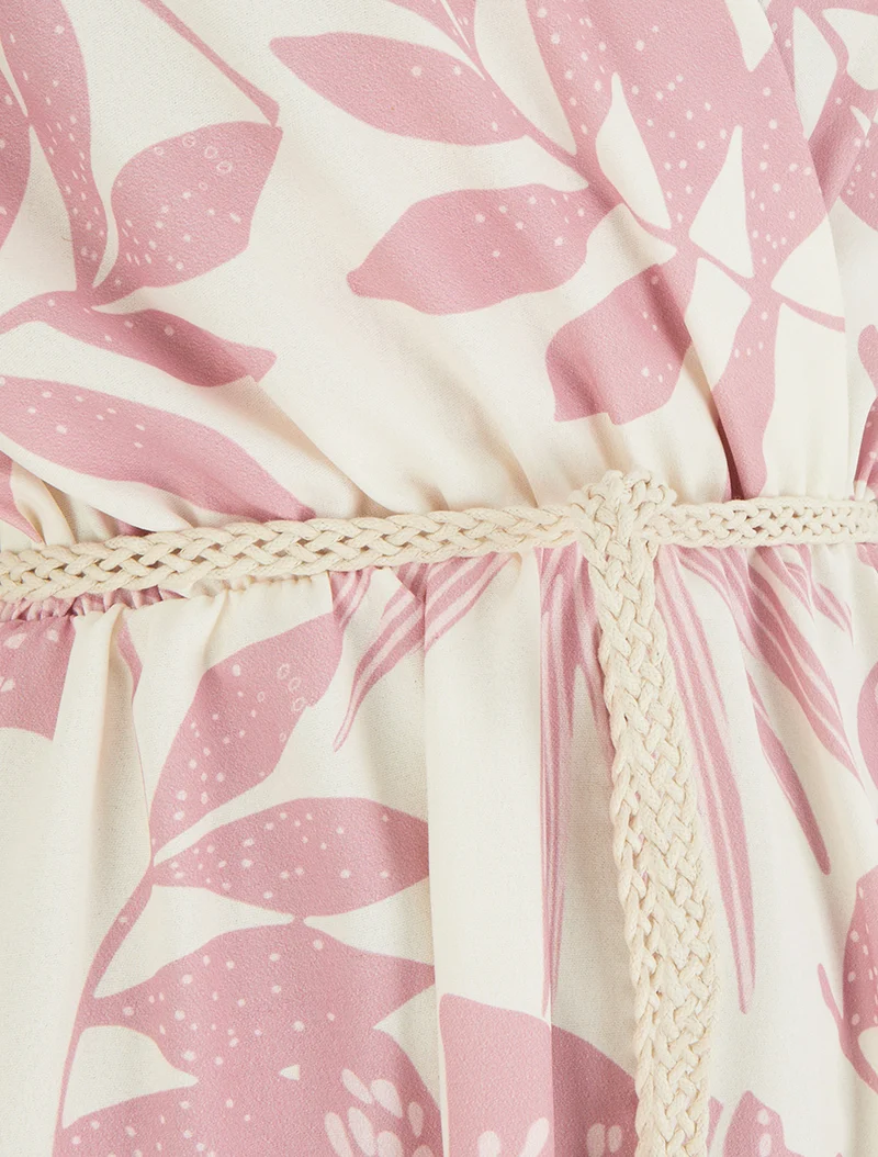 Ärmelloses Midikleid mit tropischem Druck - Rose
