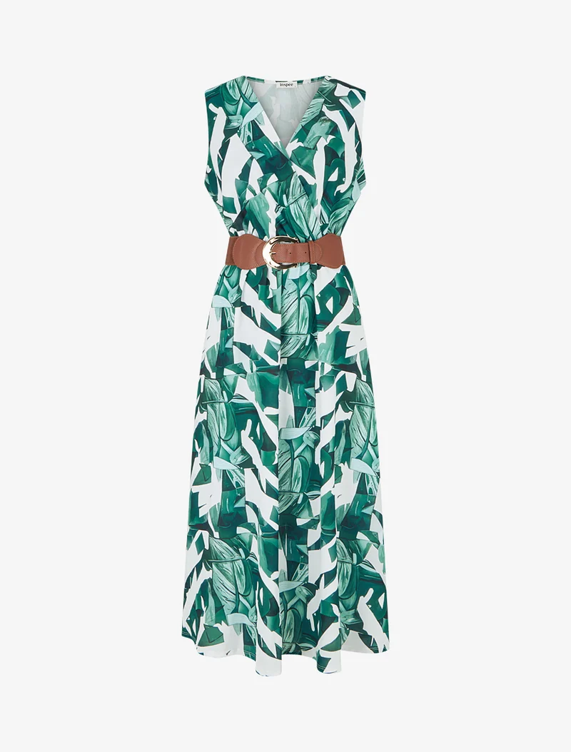 Ärmelloses Kleid mit Fantasiemuster - Grün