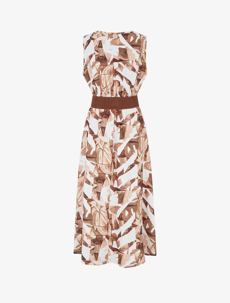 Ärmelloses Kleid mit Fantasiemuster - Kamel