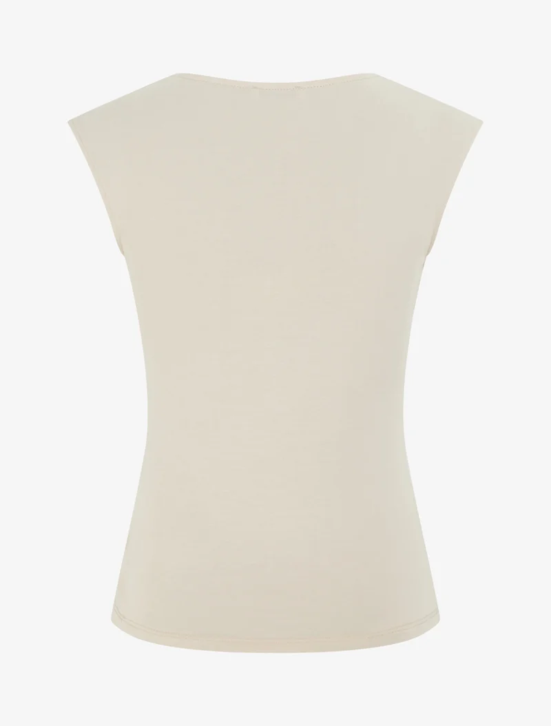 Rundhals-Top mit Schmuckbesatz - Beige