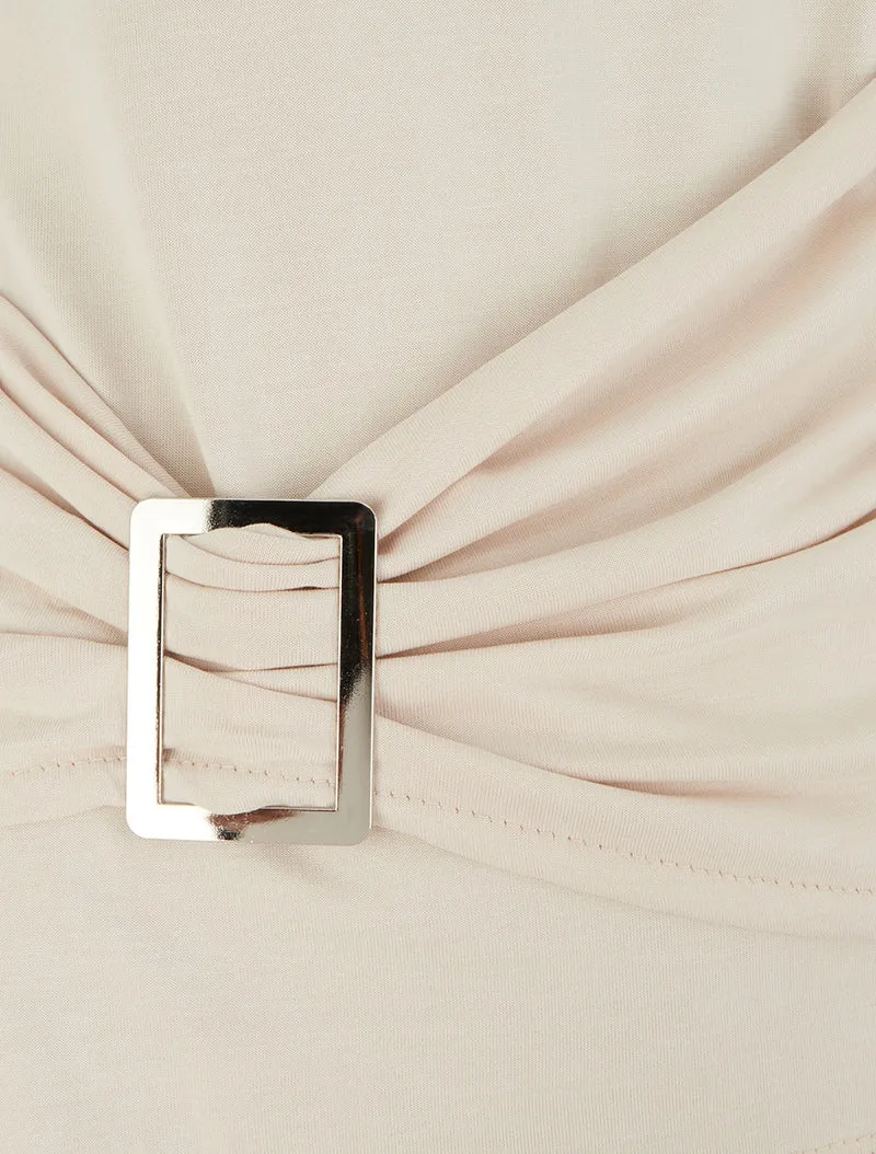 Rundhals-Top mit Schmuckbesatz - Beige