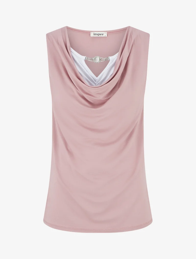 Ärmelloses Top mit Schmuck-Überlappungseffekt - Rose