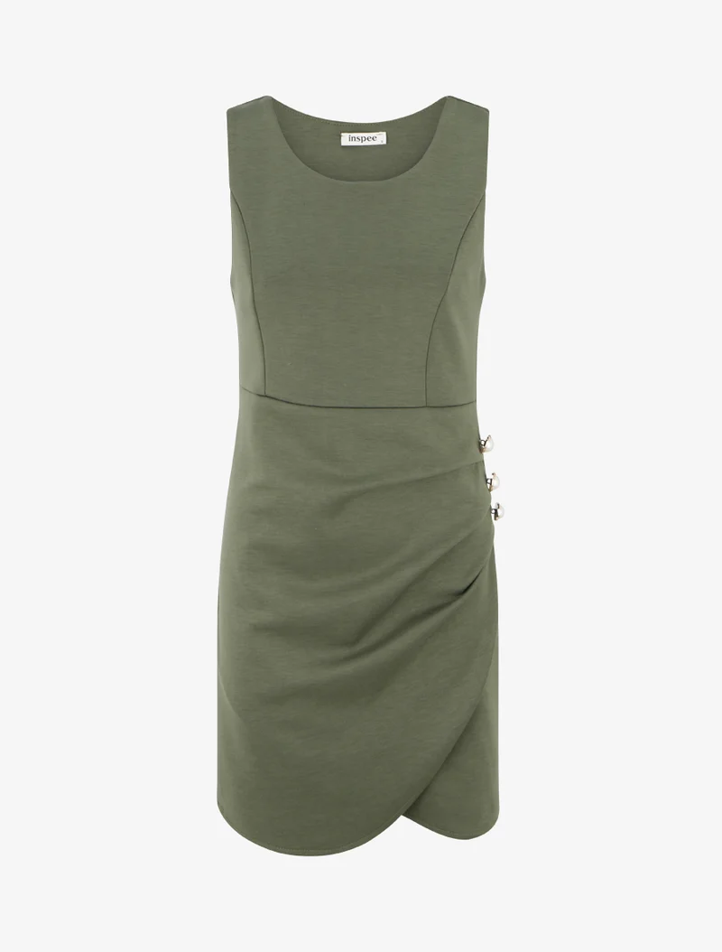 Figurbetontes Kleid mit dekorativen Knöpfen - Kaki