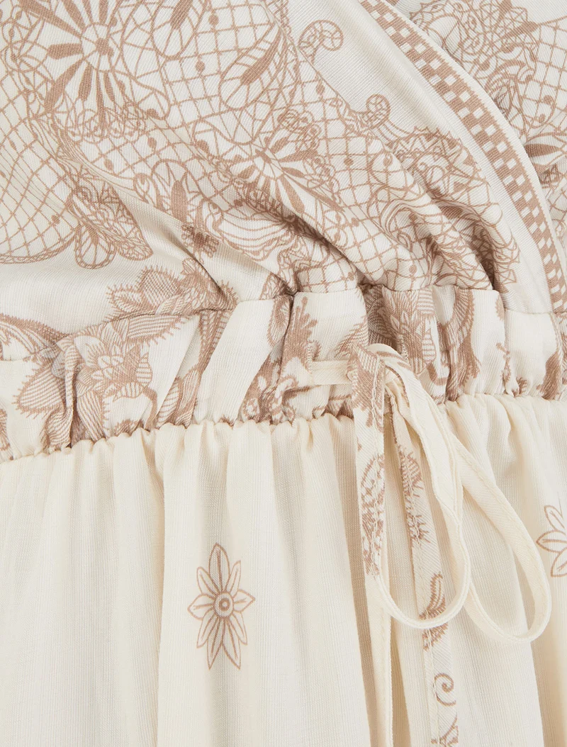 Langes Kleid mit arabesken Blumenmuster - Ecru