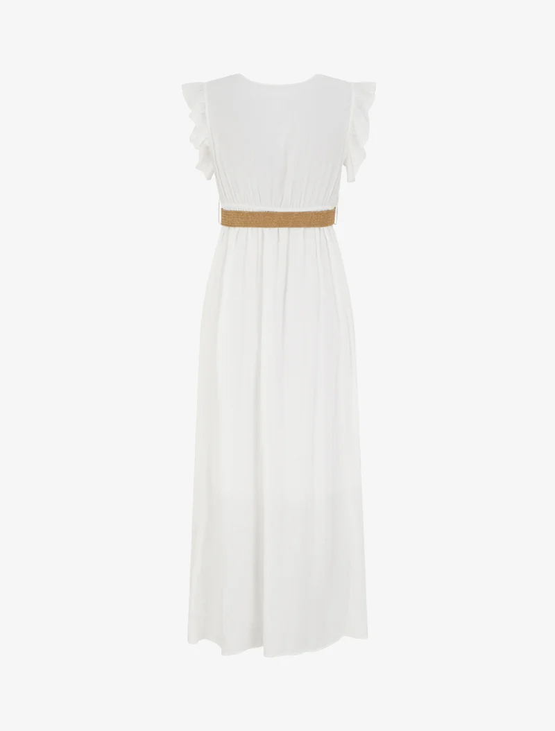 Langärmeliges Kleid mit Wickelausschnitt - Weiß