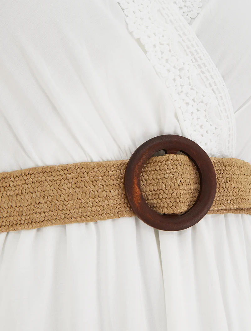 Langärmeliges Kleid mit Wickelausschnitt - Weiß