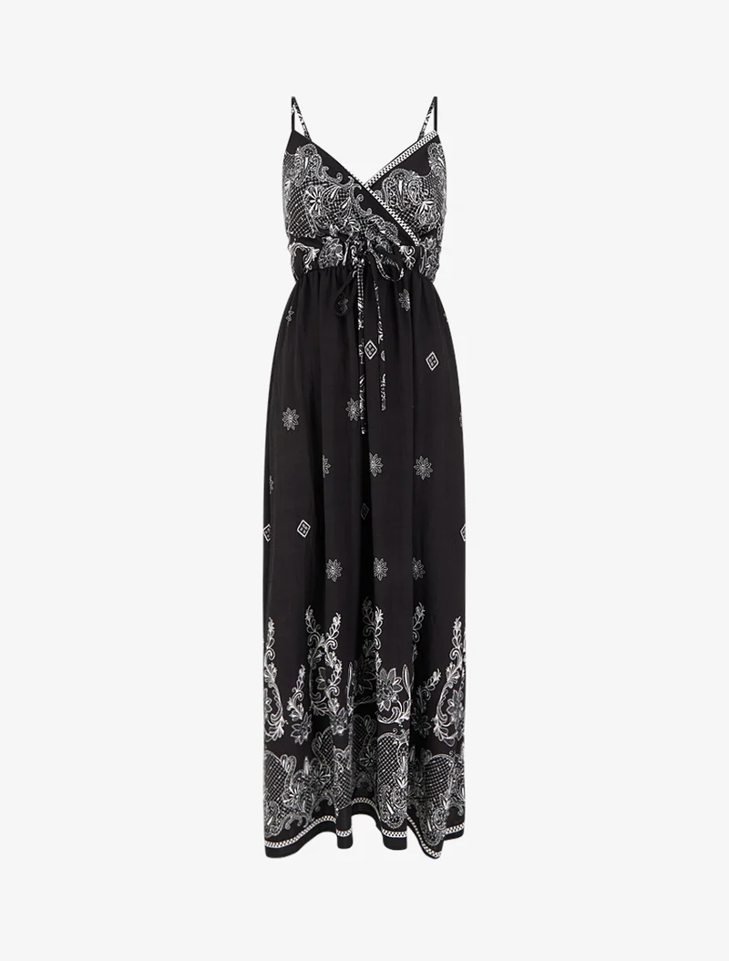 Langes Kleid mit arabesken Blumenmuster - Schwarz