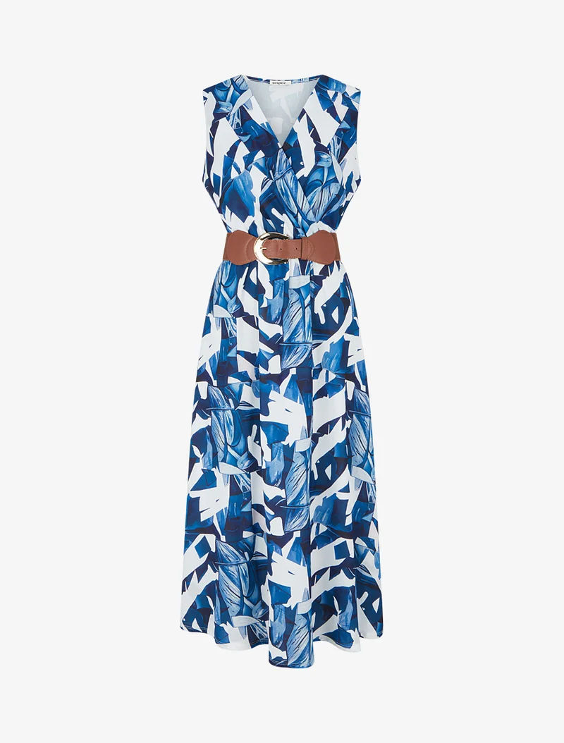Ärmelloses Kleid mit Fantasiemuster - Marine