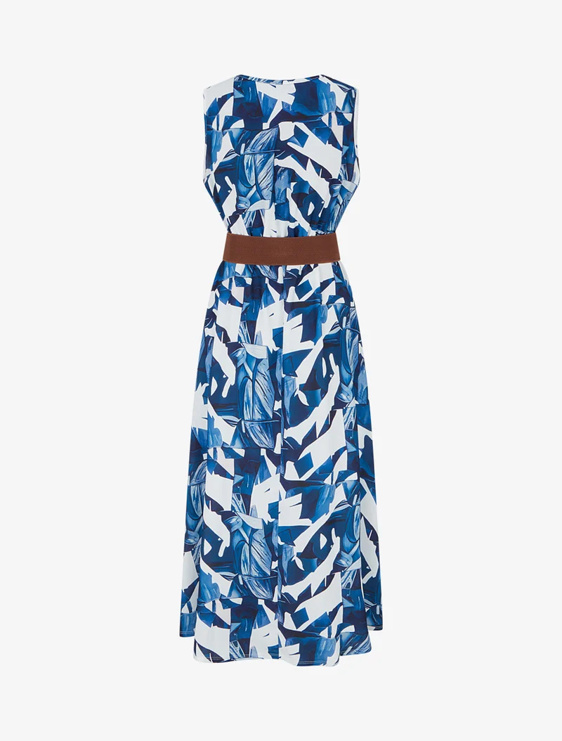 Ärmelloses Kleid mit Fantasiemuster - Marine