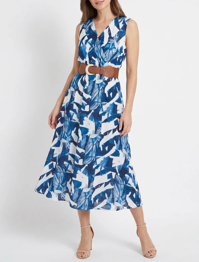 Ärmelloses Kleid mit Fantasiemuster - Marine