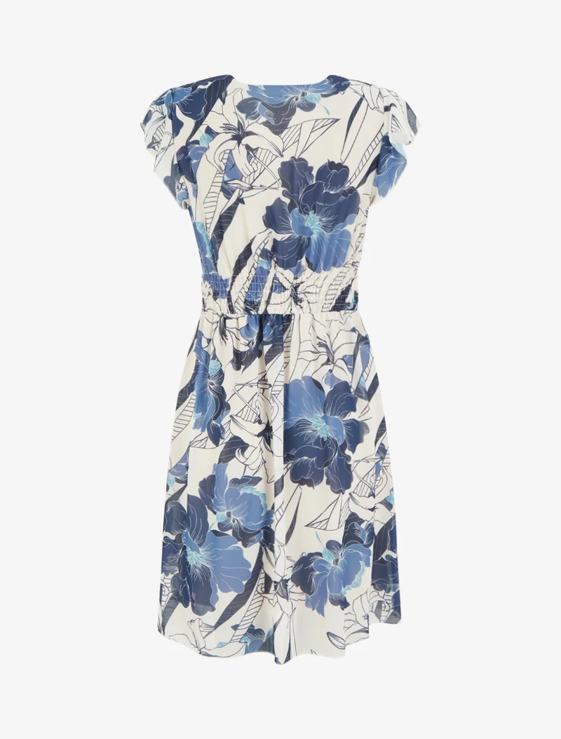 Midikleid mit großen Blumenmuster und Schnalle - Marine
