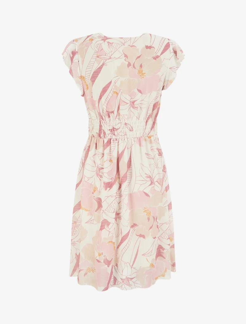 Midikleid mit großen Blumenmuster und Schnalle - Rose