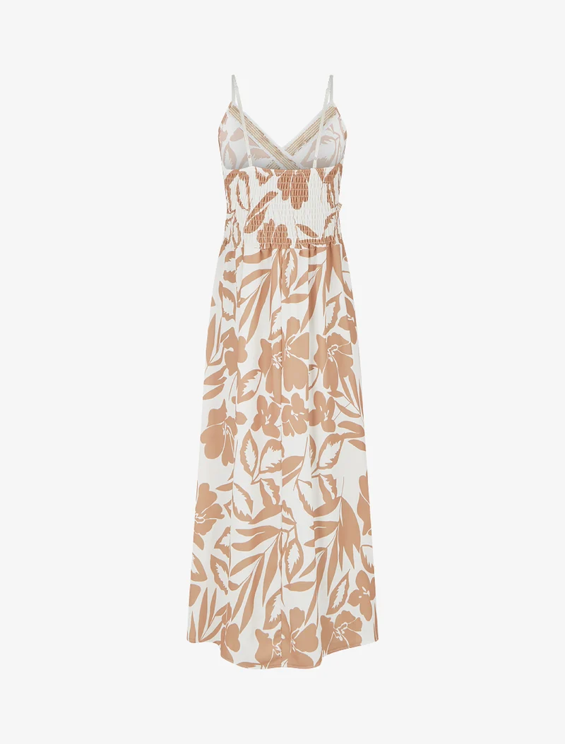 Geblümtes Kleid mit Stickereinsatz - Kamel