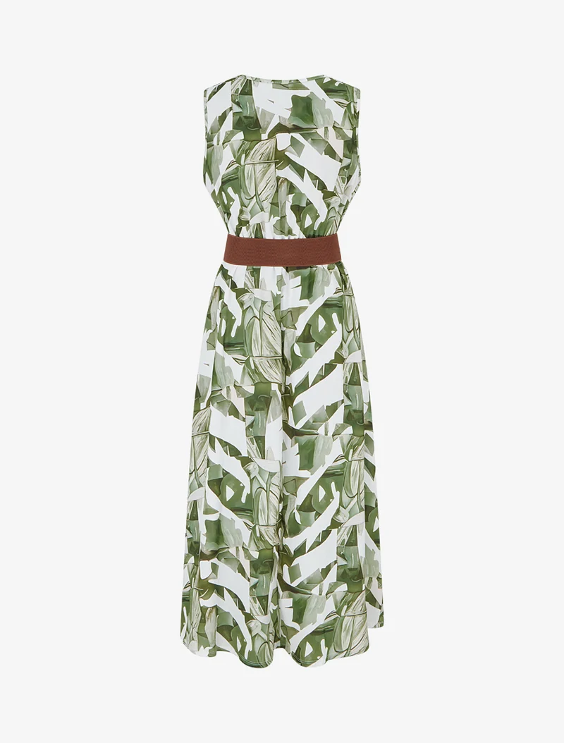 Ärmelloses Kleid mit Fantasiemuster - Kaki