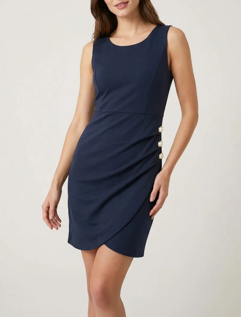 Figurbetontes Kleid mit dekorativen Knöpfen - Marine