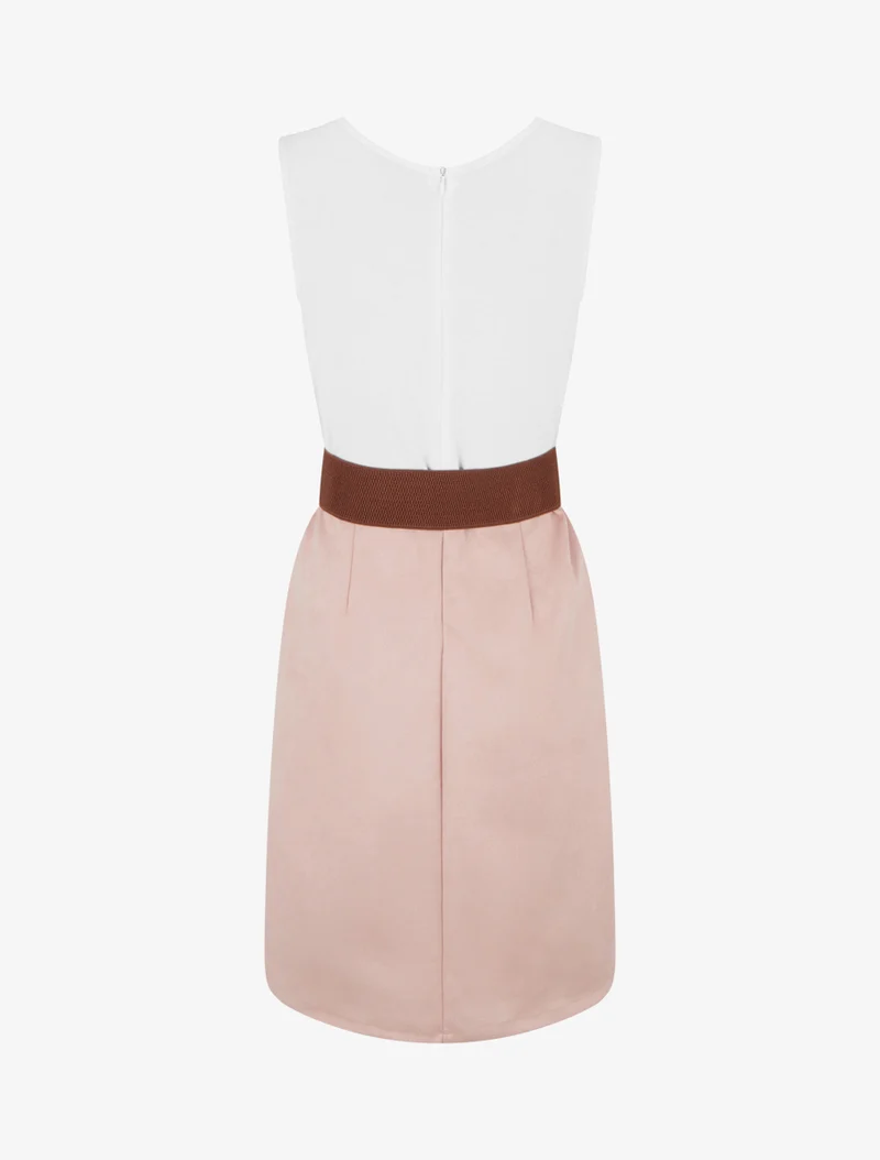 Zweimaterialiges Kleid mit Reißverschluss - Rose