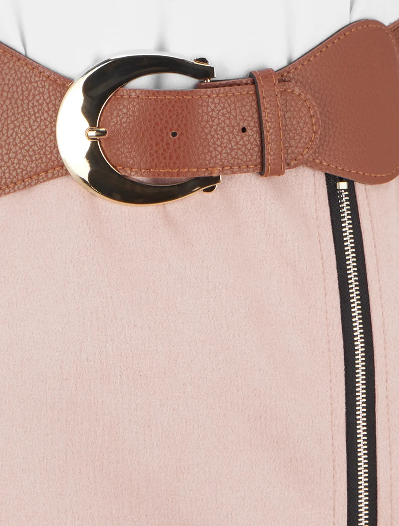 Zweimaterialiges Kleid mit Reißverschluss - Rose