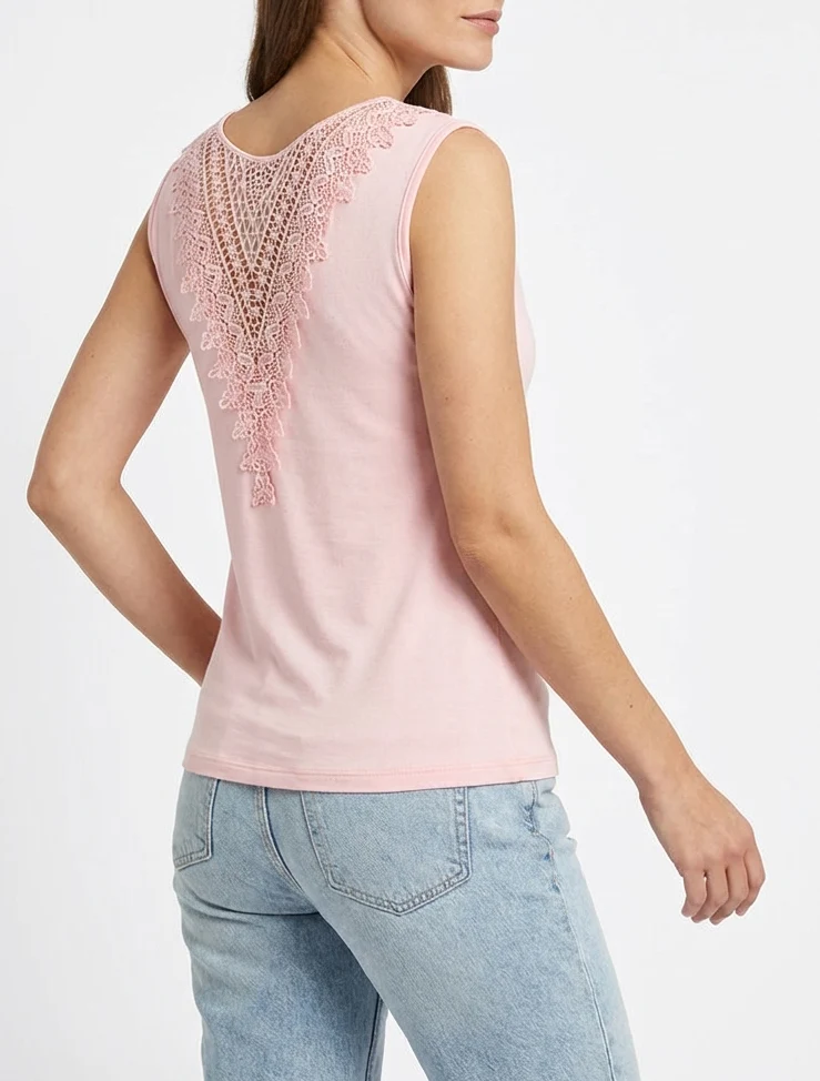 Ärmelloses Top mit Stickerei am Rücken - Rose