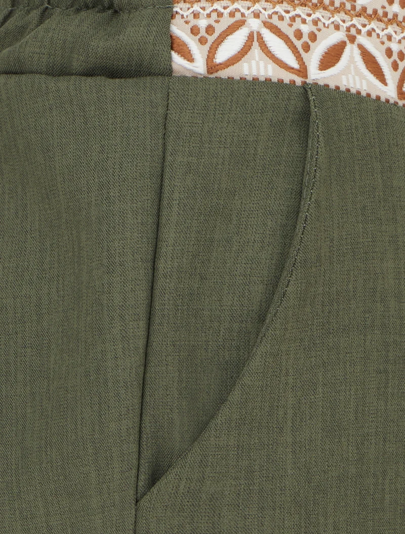 Fließende einfarbige Hose mit hoher Taille - Kaki
