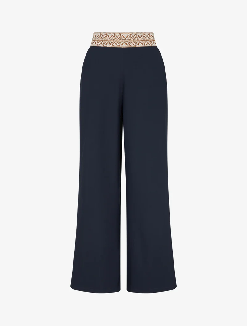 Fließende einfarbige Hose mit hoher Taille - Marine