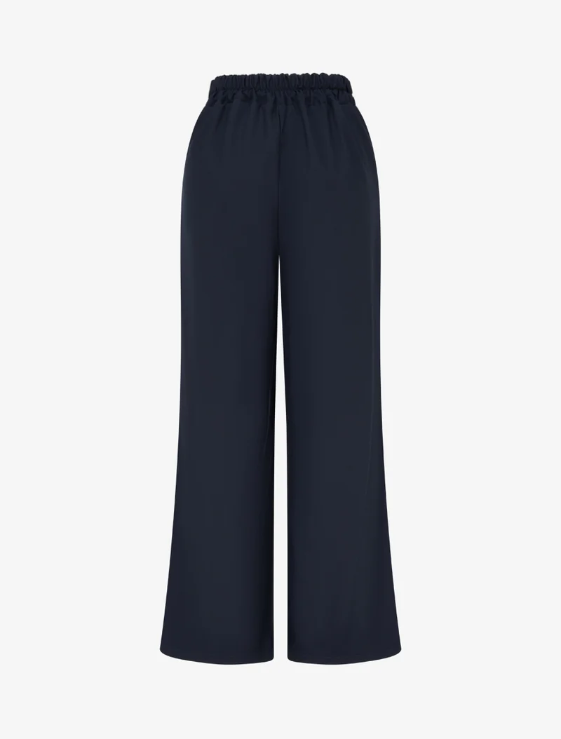 Fließende einfarbige Hose mit hoher Taille - Marine