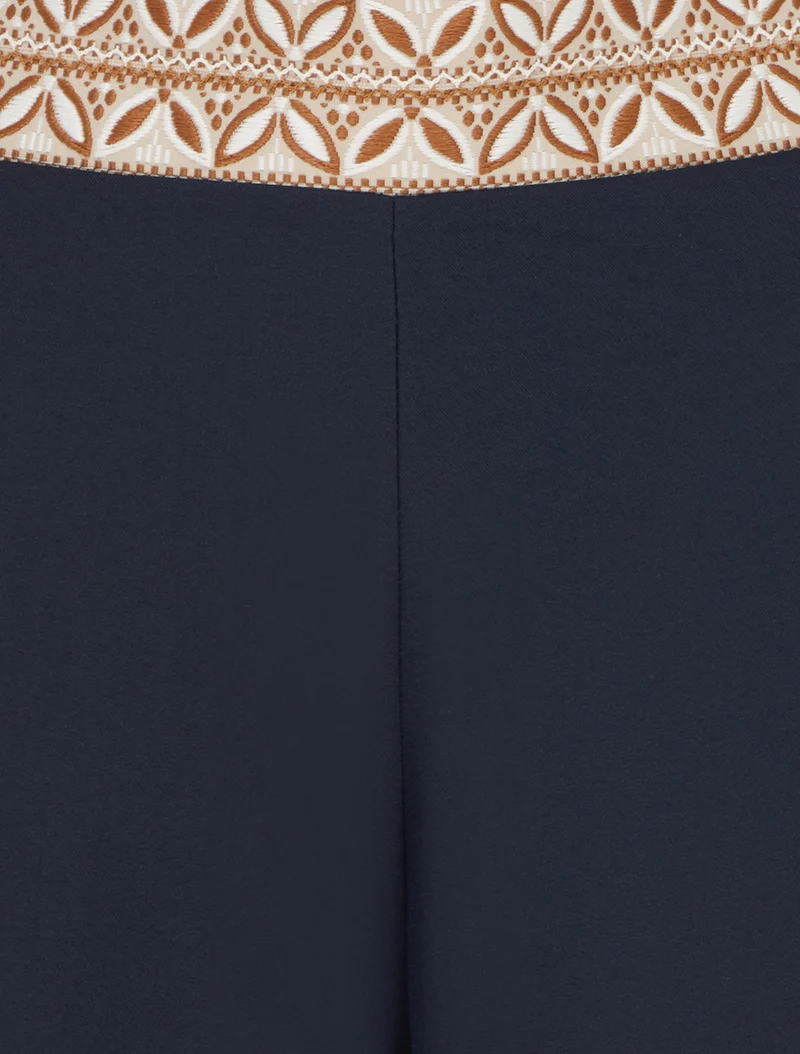 Fließende einfarbige Hose mit hoher Taille - Marine