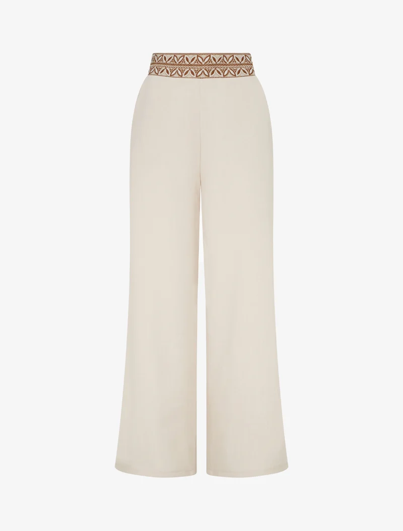 Fließende einfarbige Hose mit hoher Taille - Beige