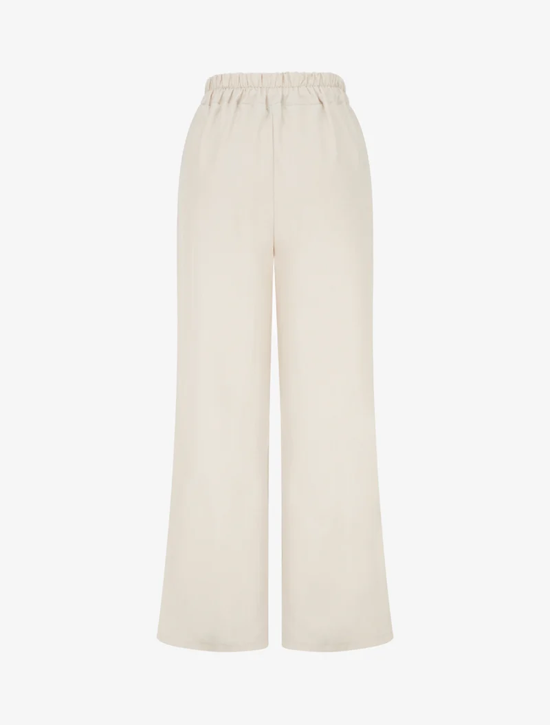 Fließende einfarbige Hose mit hoher Taille - Beige