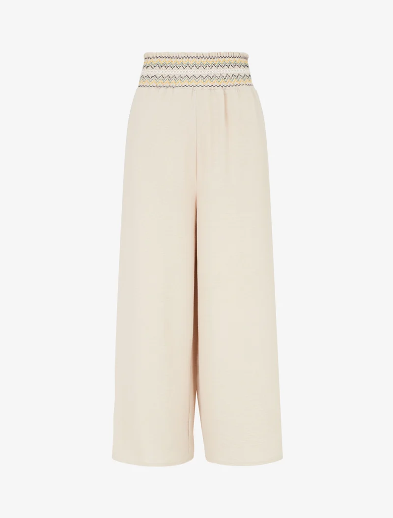 Gerade Hose mit elastischem, hohem Bund - Beige