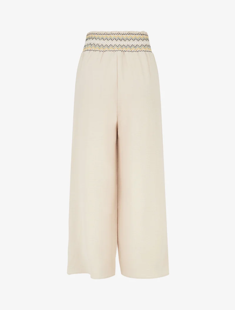 Gerade Hose mit elastischem, hohem Bund - Beige